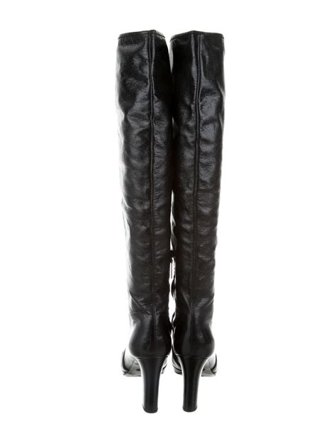 prada sport leather round toe knee high boots|high heeled designer combat boots.